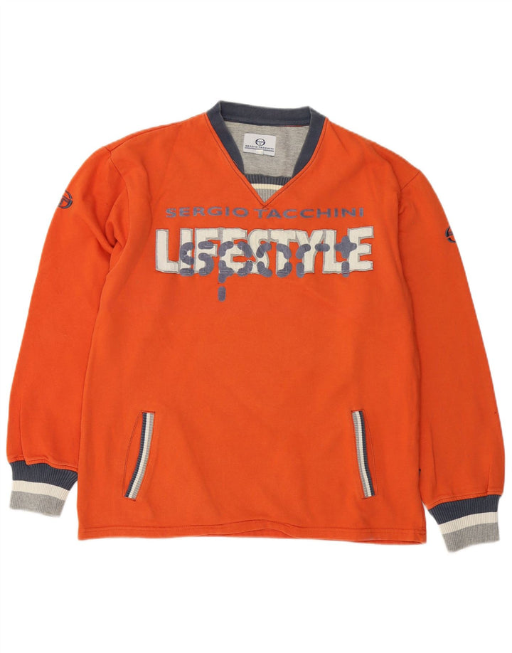 Sergio Tacchini Hombre Sudadera Gráfica Jumper Algodón Naranja Mediano