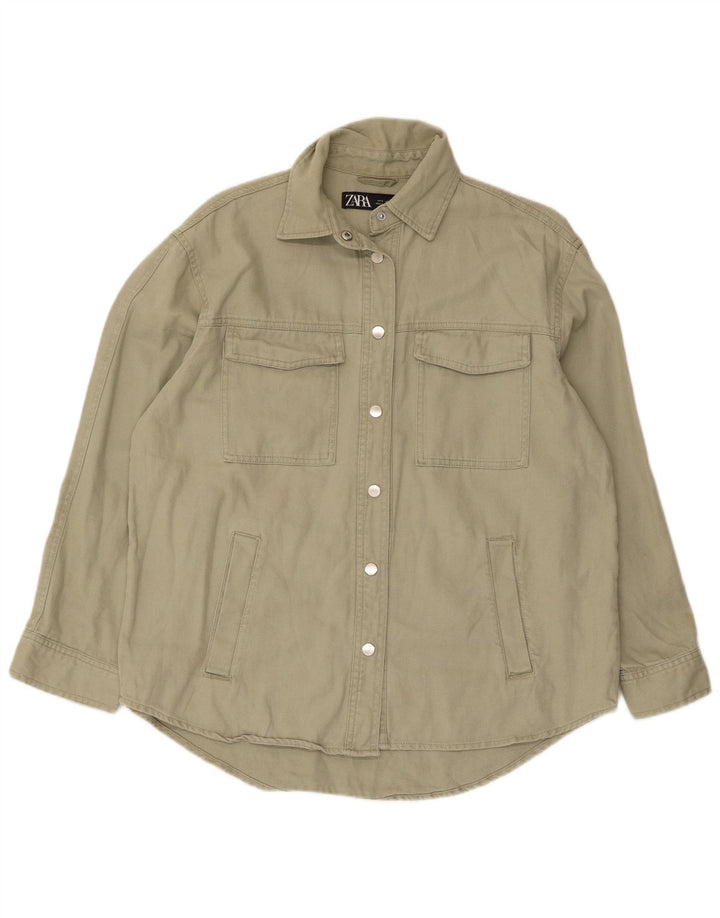 Zara Mujer Camisa Extragrande UK 10 Small Algodón Verde
