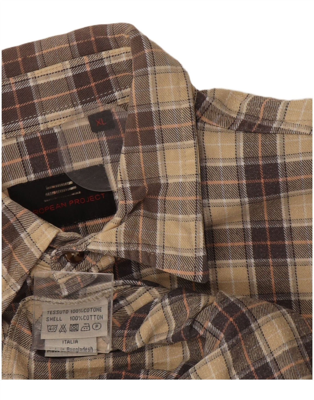European Project Camisa de franela a cuadros para hombre XL Algodón a cuadros beige
