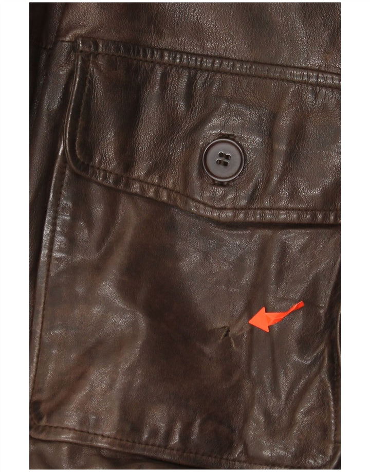 Minoronzoni 1953 Chaqueta de cuero para hombre UK 42 XL Cuero marrón