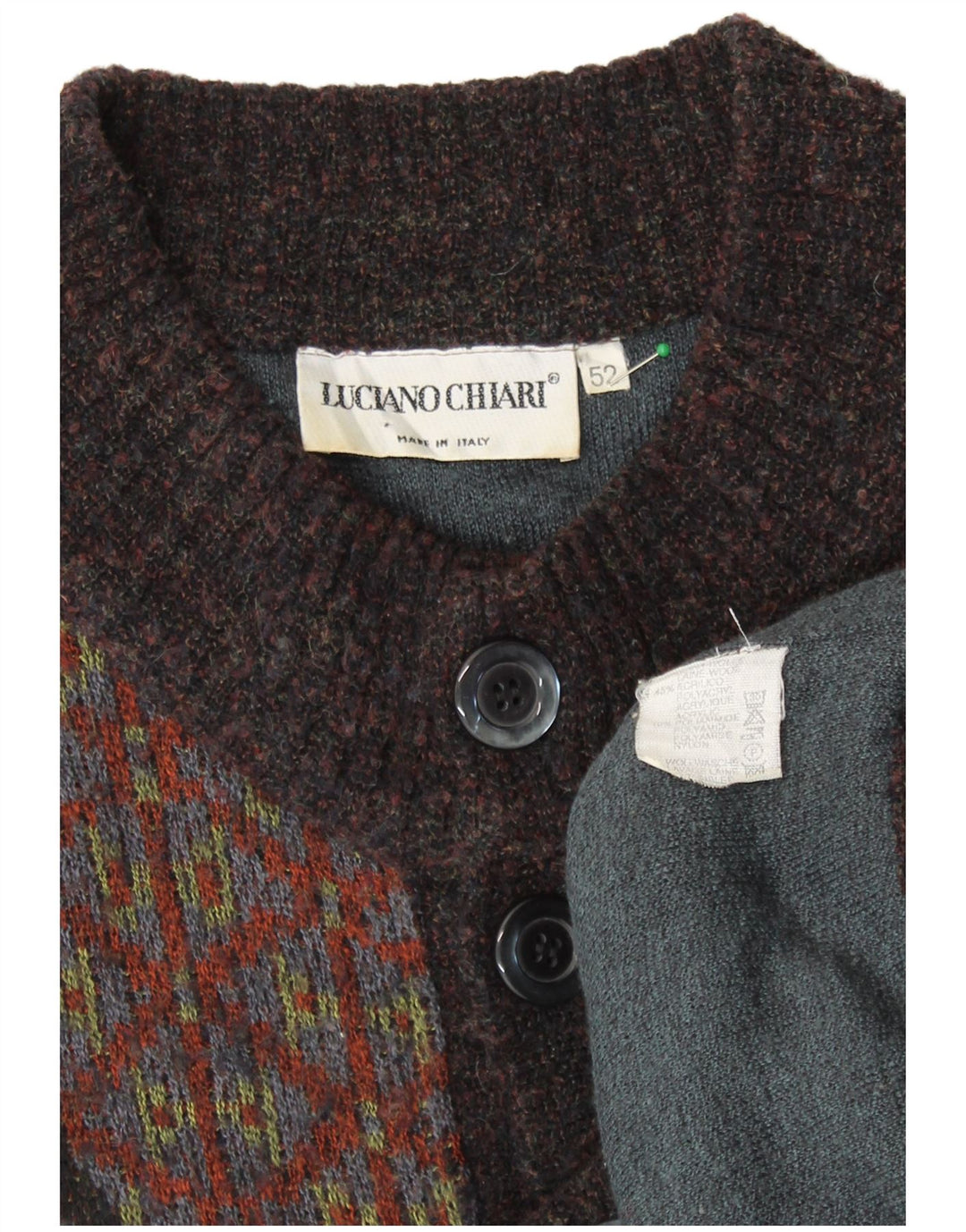 LUCIANO CHIARI Cárdigan para hombre IT 52 Lana de patchwork marrón grande