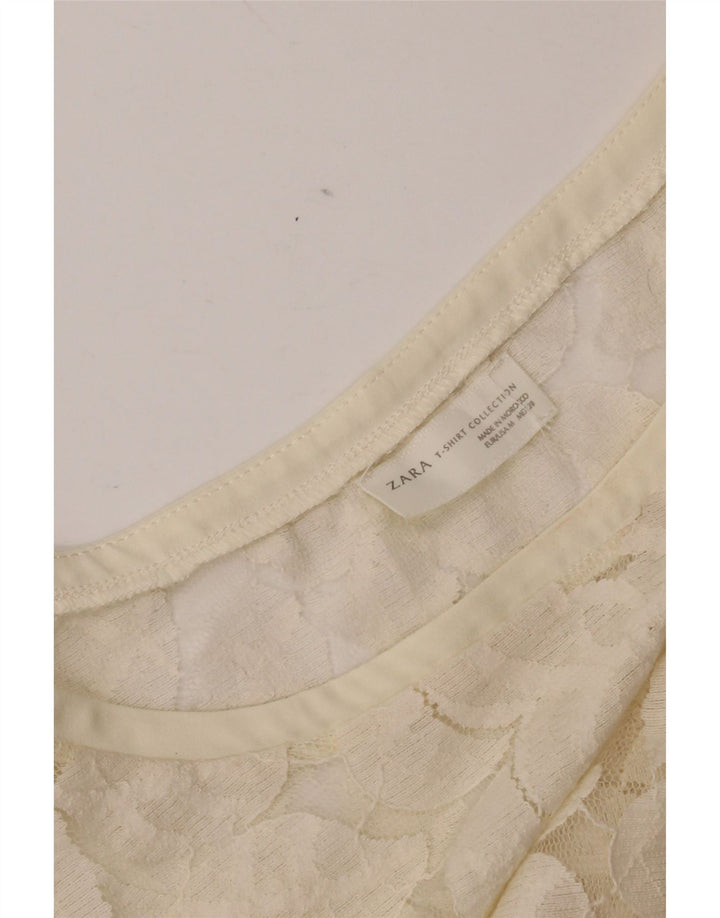Zara Mujer Blusa De Encaje Top Reino Unido 12 Mediano Off White Floral