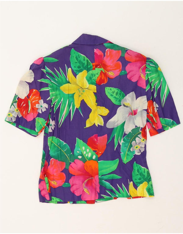 Vintage mujer manga corta camisa blusa Reino Unido 12 medio multicolor floral