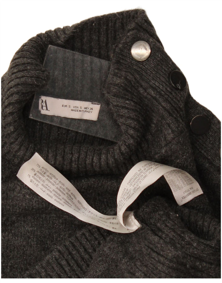 Zara Mujer Oversize Crop Button Neck Jumper Sweater UK 10 Small Gris