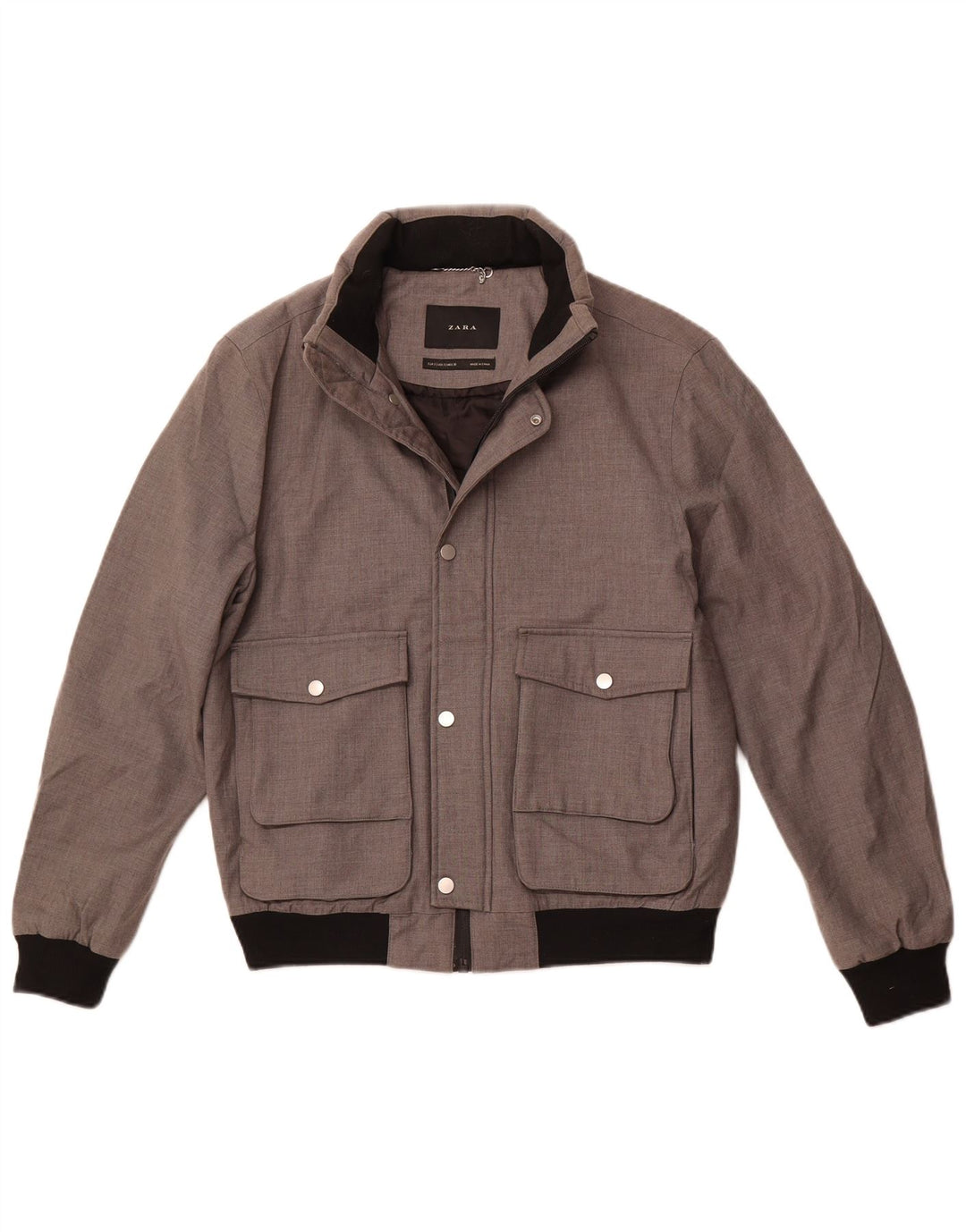 ZARA Chaqueta bomber con capucha para hombre UK 36 Small Gris Poliéster