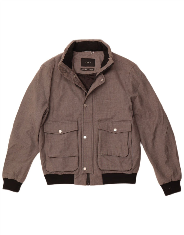 ZARA Chaqueta bomber con capucha para hombre UK 36 Small Gris Poliéster