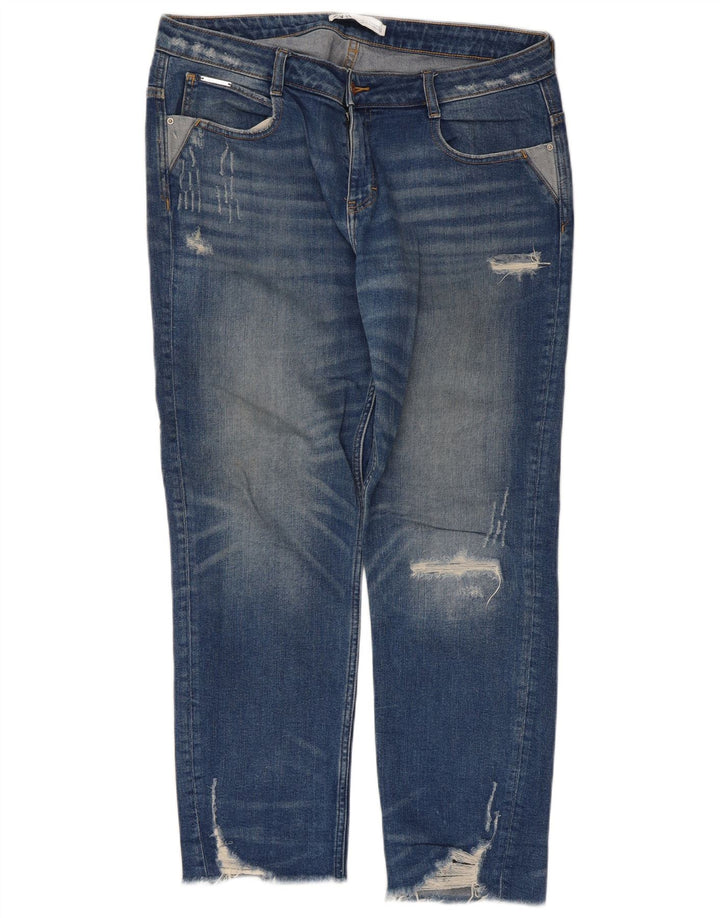 Zara Jeans rectos desgastados para mujer EU 42 Large W32 L28 Azul
