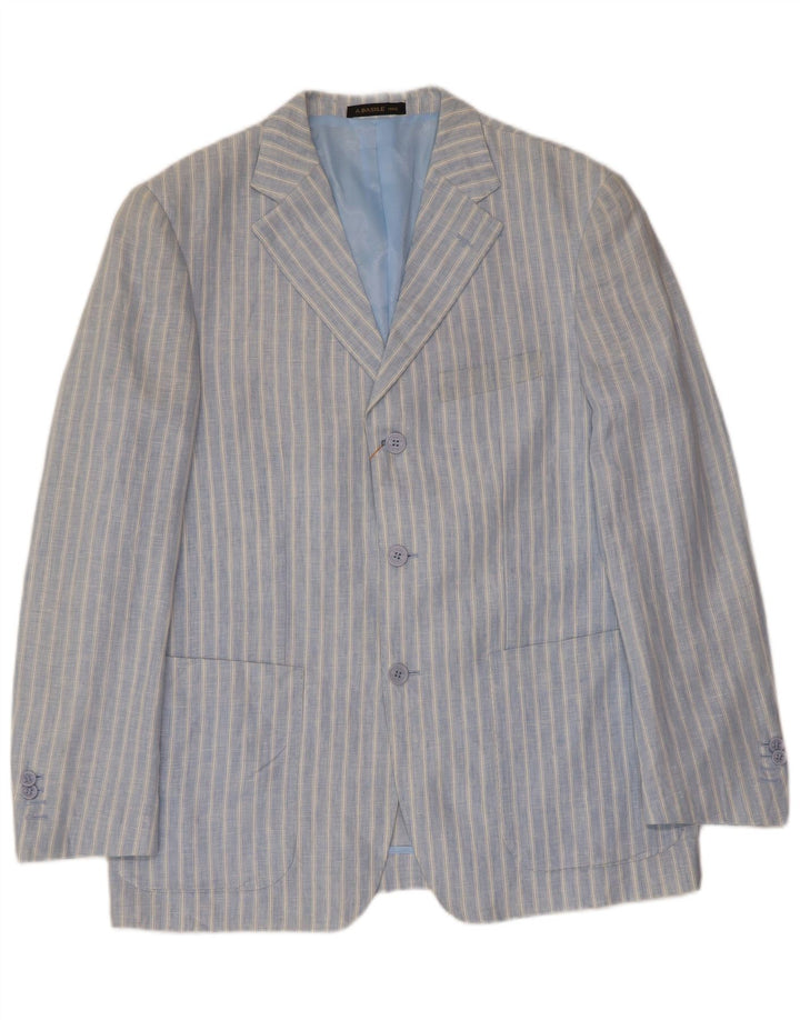 A.Basile Chaqueta tipo blazer de 3 botones para hombre IT 50 L de lino a rayas azules grandes