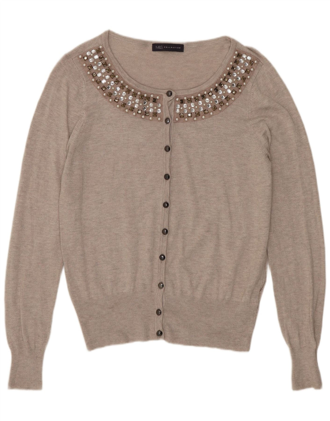 Marks & Spencer Suéter tipo cárdigan para mujer UK 44 Viscosa gris medio