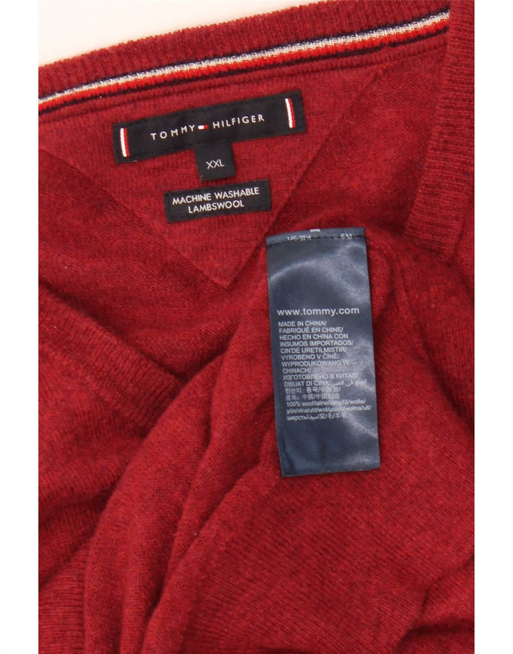 TOMMY HILFIGER Jersey con cuello en V para hombre 2XL Lana roja