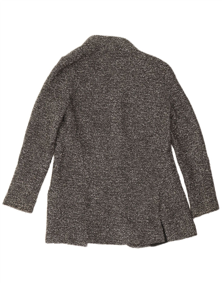 Zara Mujer Chaqueta Americana Larga Abierta UK 10 Small Gris Moteado