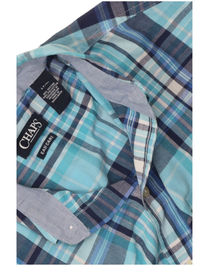 Chaps Camisa de manga corta para hombre de fácil cuidado, algodón a cuadros azul grande