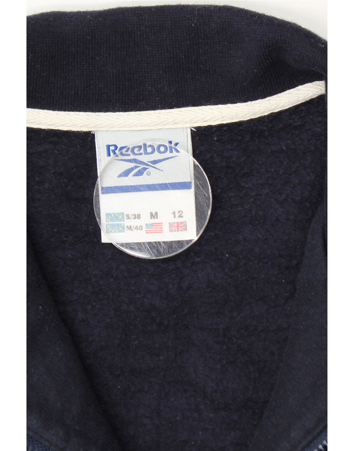 Reebok Mujer Zip Neck Sudadera Jumper UK 12 Medium Azul Marino Algodón