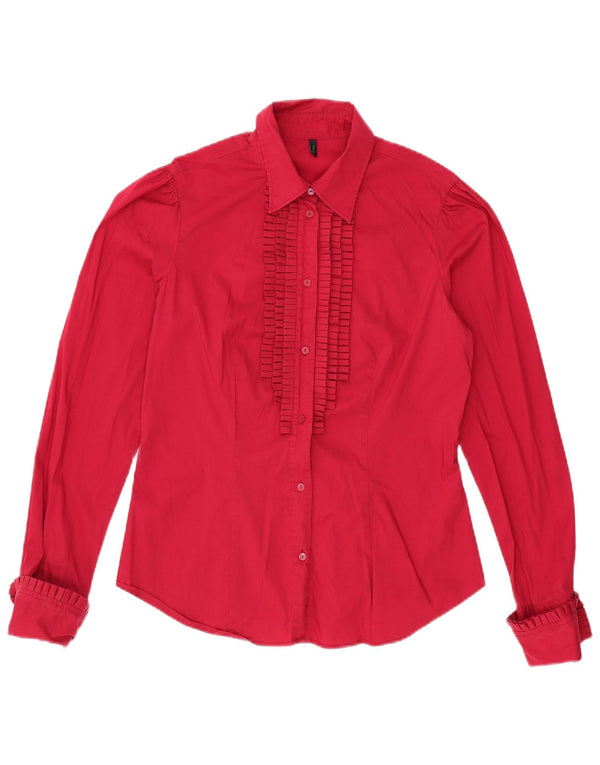 BENETTON Blusa camisera para mujer UK 46 Grande Algodón rojo