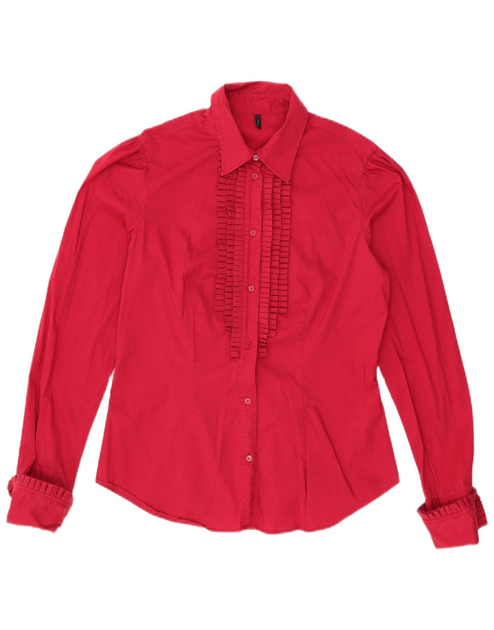 BENETTON Blusa camisera para mujer UK 46 Grande Algodón rojo