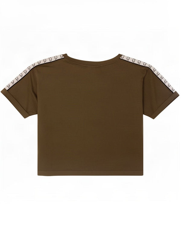Ellesse Camiseta corta con gráfico para mujer UK 8 Small Caqui Colorblock Algodón
