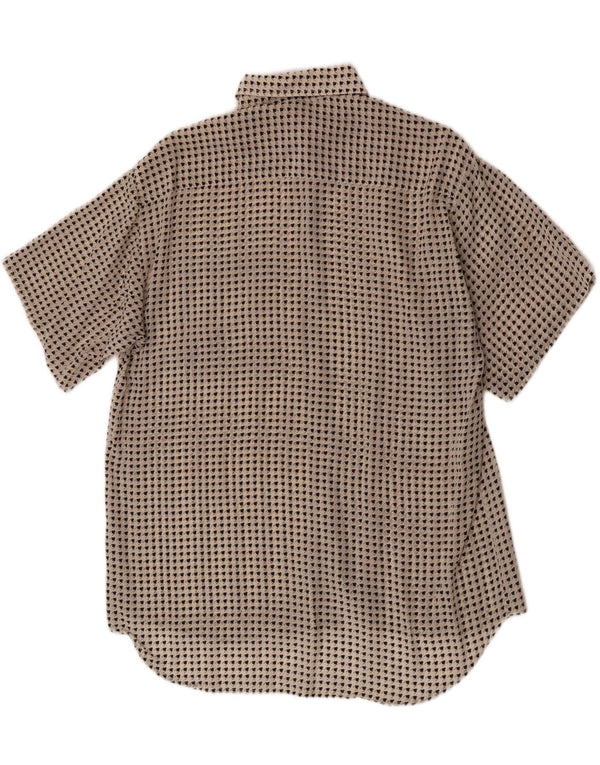 Vintage mujer longline camisa de manga corta Reino Unido 16 grande blanco Houndstooth