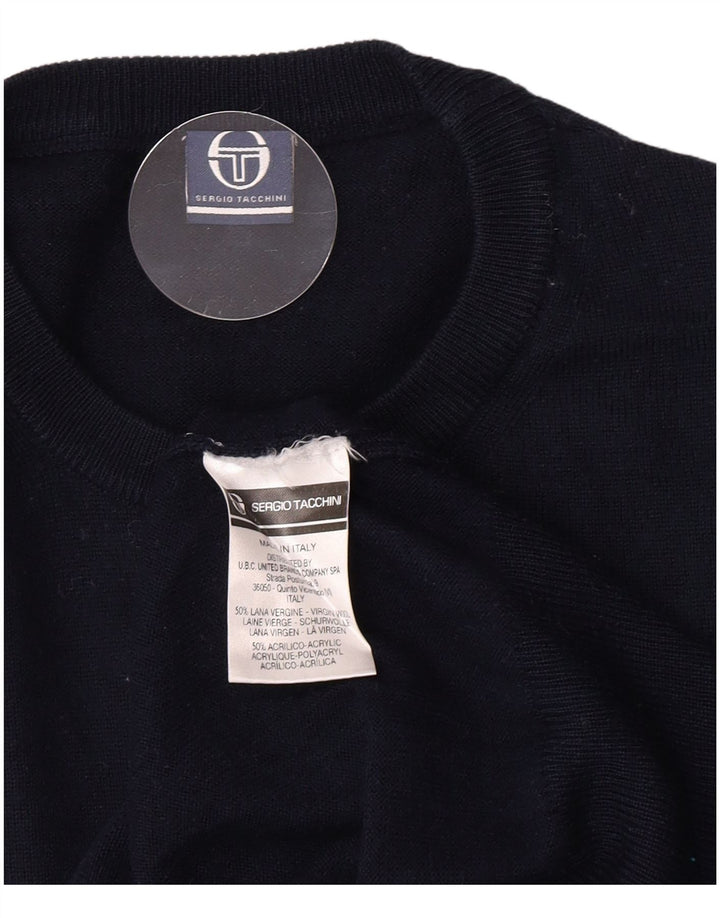 Sergio Tacchini Jersey De Cuello Redondo Para Hombre De Lana Virgen Azul Marino Medio