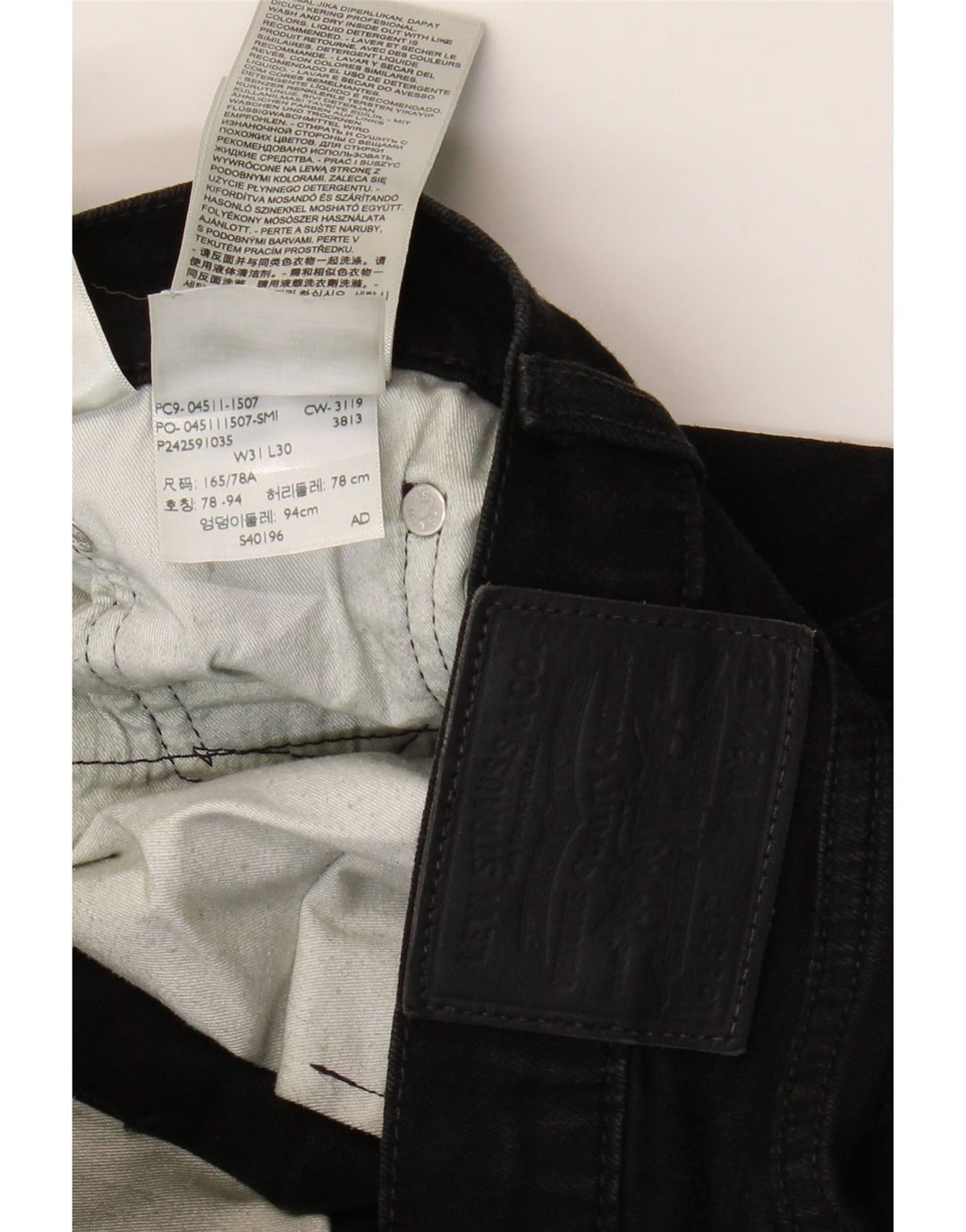 LEVI'S Mens 511 Slim Jeans W31 L30 Algodón Negro