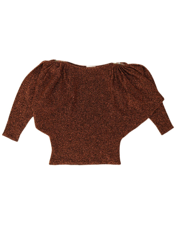 Vintage mujer 3/4 manga Batwing blusa Top Reino Unido 20 2XL marrón moteado