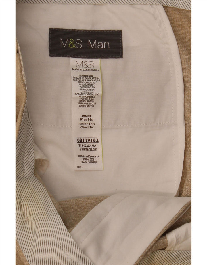 MARKS & SPENCER Pantalón de traje recto para hombre W36 L31 Poliéster beige
