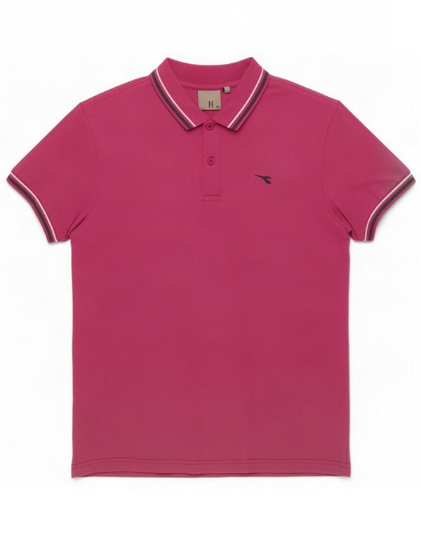 Diadora Polo Hombre Algodón Rayas Rosa Medio