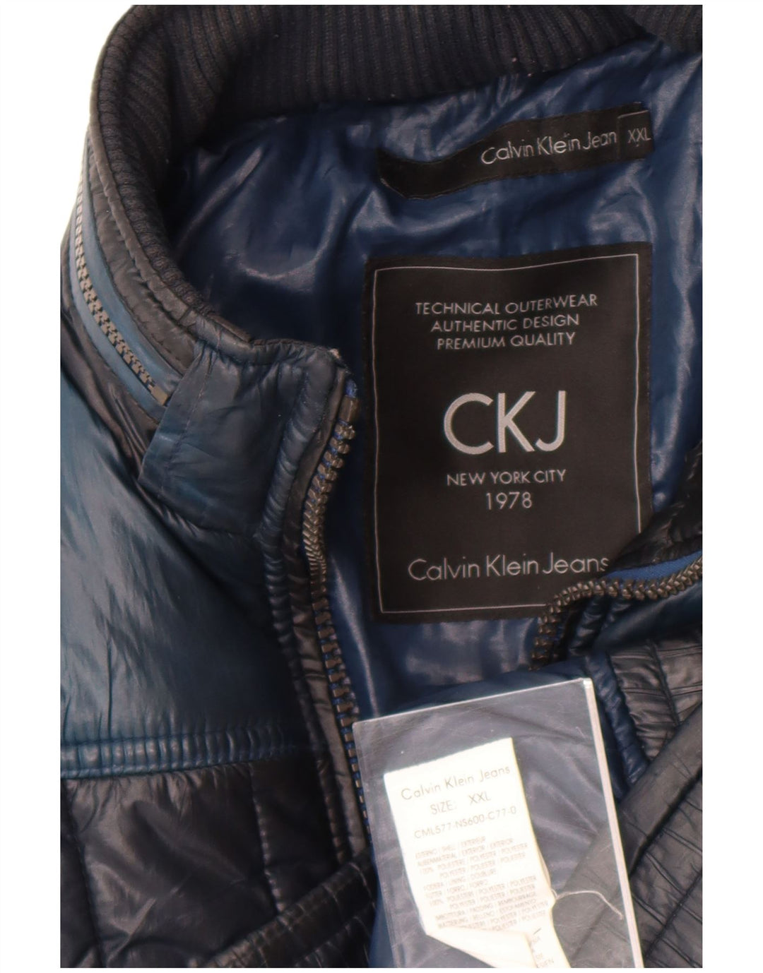Calvin Klein Jeans Chaqueta acolchada para hombre UK 44 2XL Azul marino Colorblock