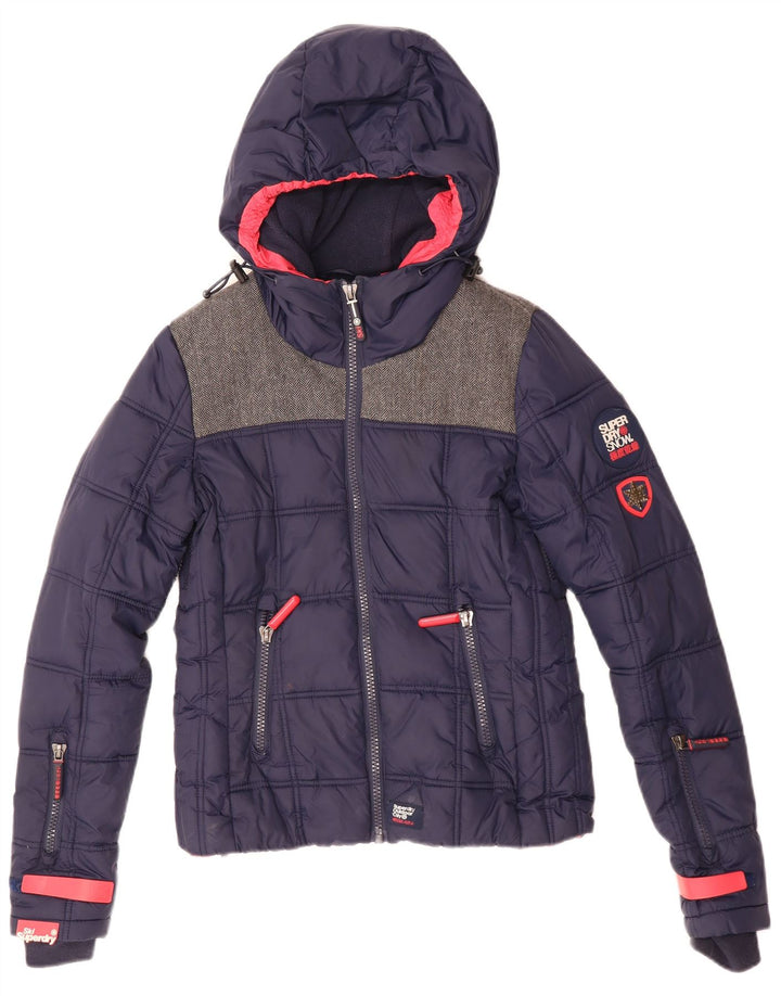 Superdry Chaqueta de esquí extragrande con capucha para mujer UK 6 XS Poliéster azul marino