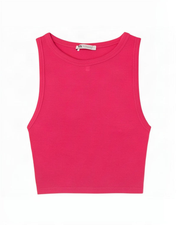 Zara Womens Crop Vest Top UK 8 Small Pink Cotton