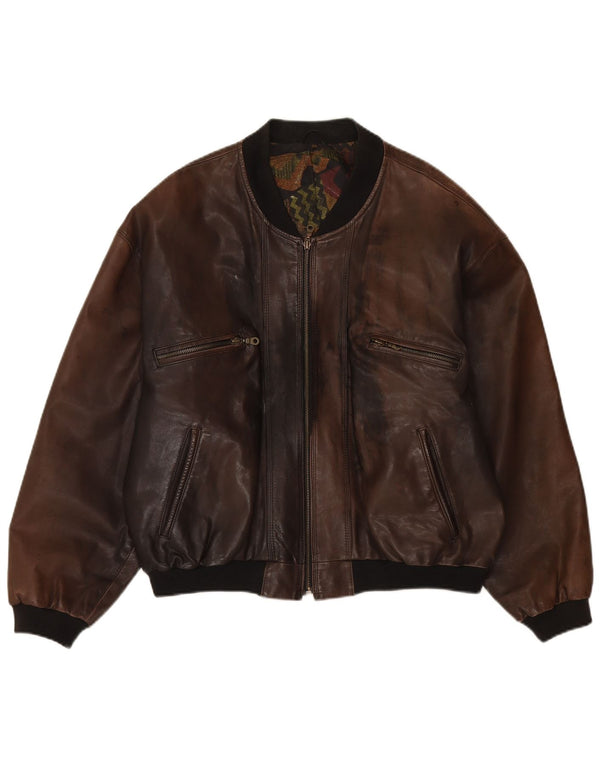 VINTAGE Mens Leather Jacket IT 50 Large Brown Leather