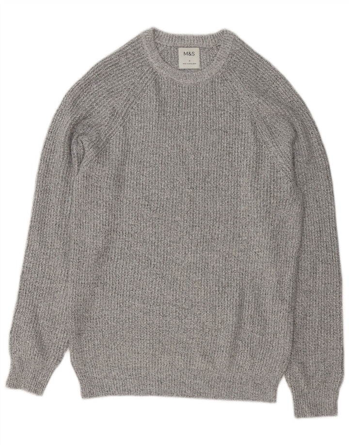Marks & Spencer - Jersey de cuello redondo para hombre, talla pequeña, poliamida gris