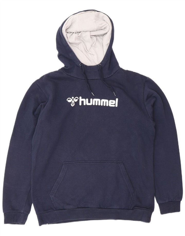 HUMMEL Jersey con capucha gráfica para hombre, tamaño grande, algodón azul marino