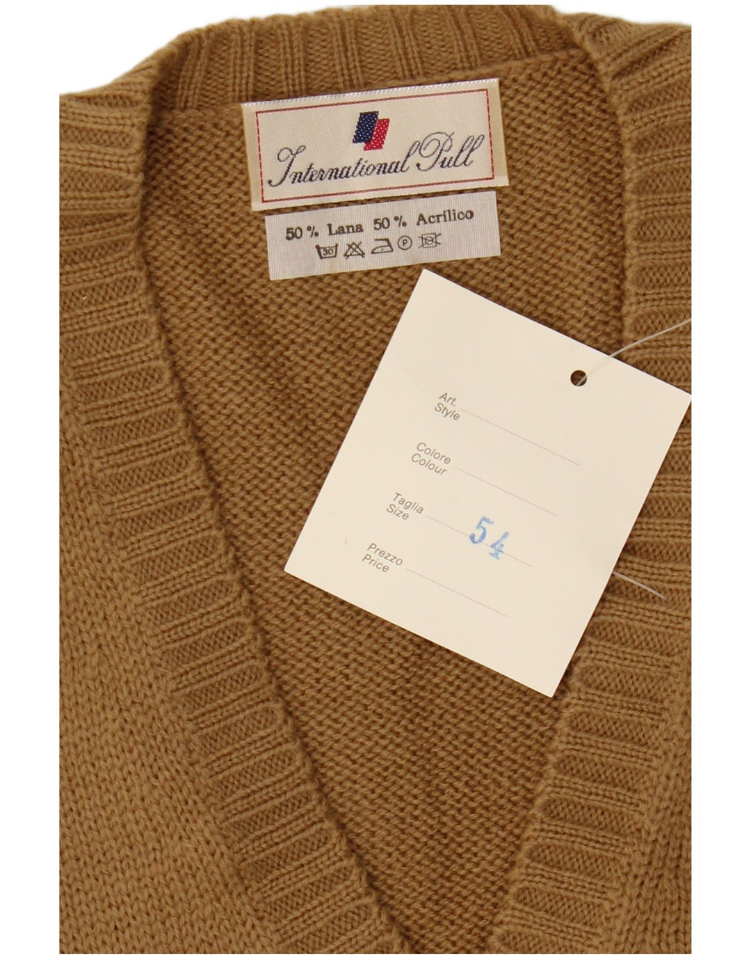 Vintage hombres chaleco camiseta sin mangas IT 54 XL lana beige
