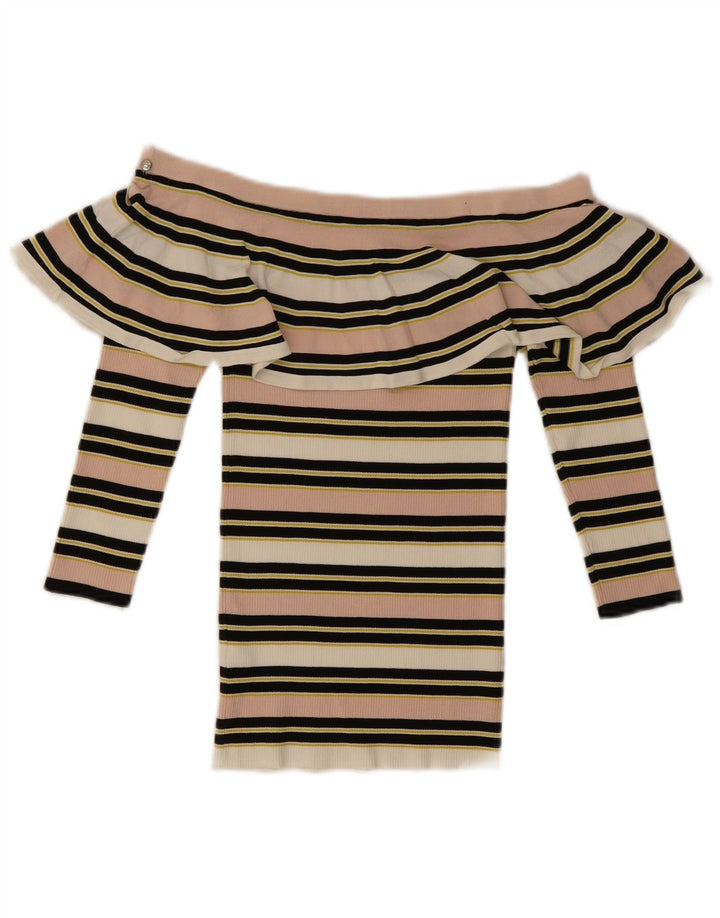 Patrizia Pepe Top con hombros descubiertos para mujer US 2 XS multicolor a rayas