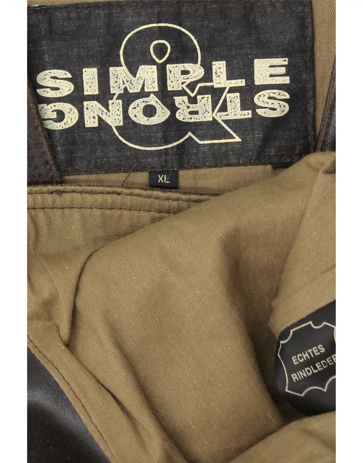 VINTAGE Chaleco de cuero para hombre XL Cuero marrón