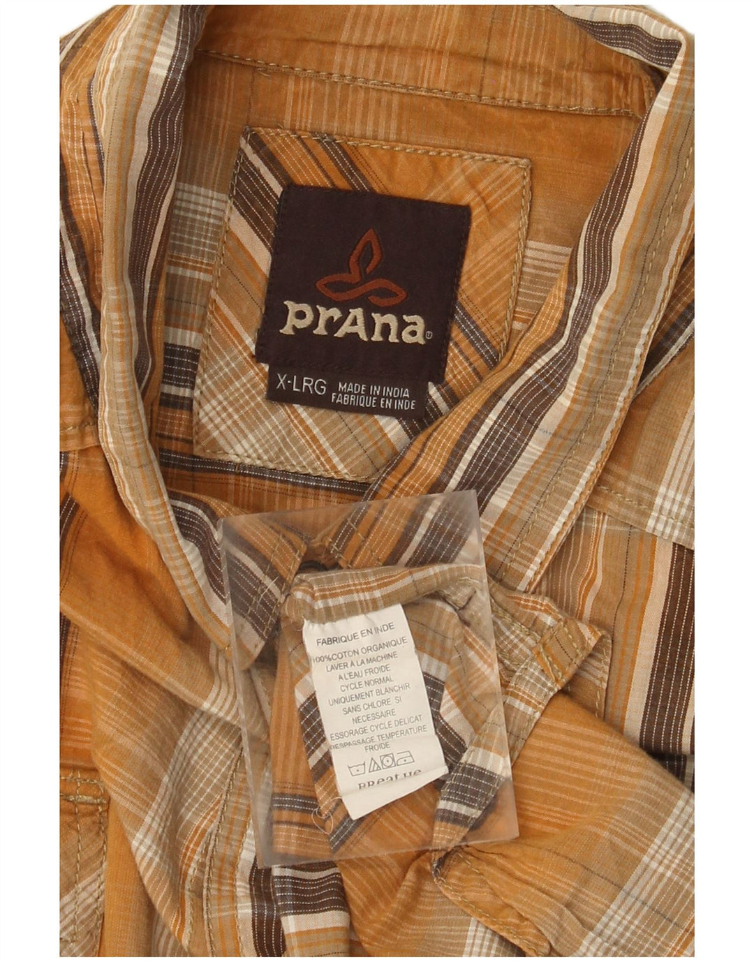 Prana Camisa Hombre XL Cuadros Amarillo Algodón