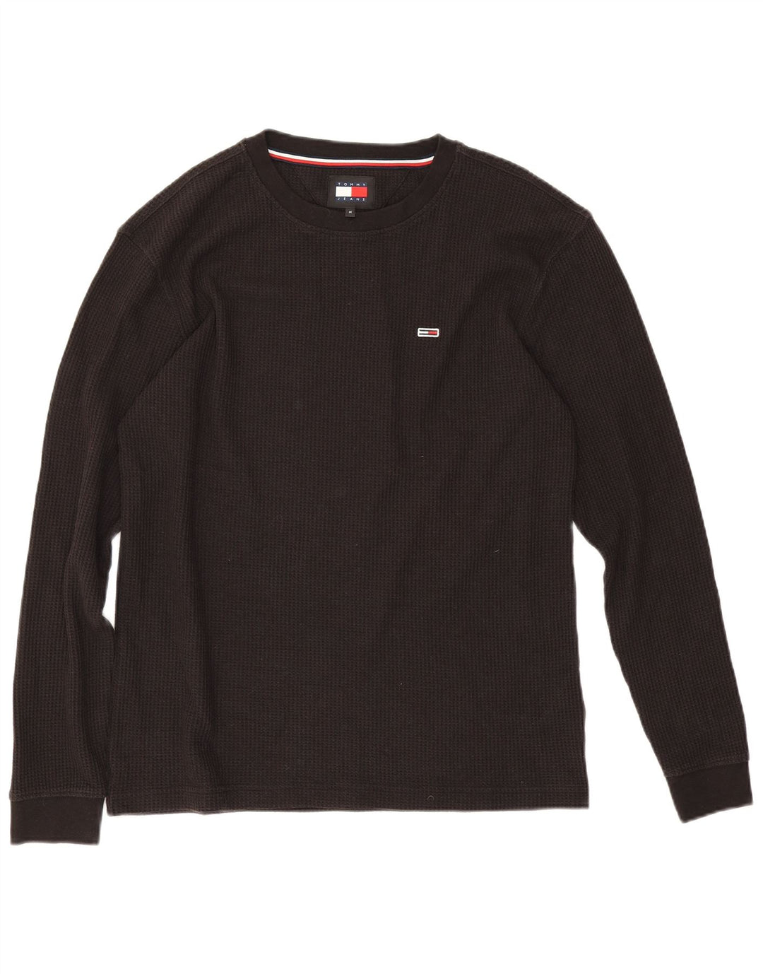 Tommy Hilfiger Camiseta para hombre de manga larga de algodón negro mediano