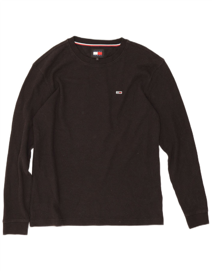 Tommy Hilfiger Camiseta para hombre de manga larga de algodón negro mediano