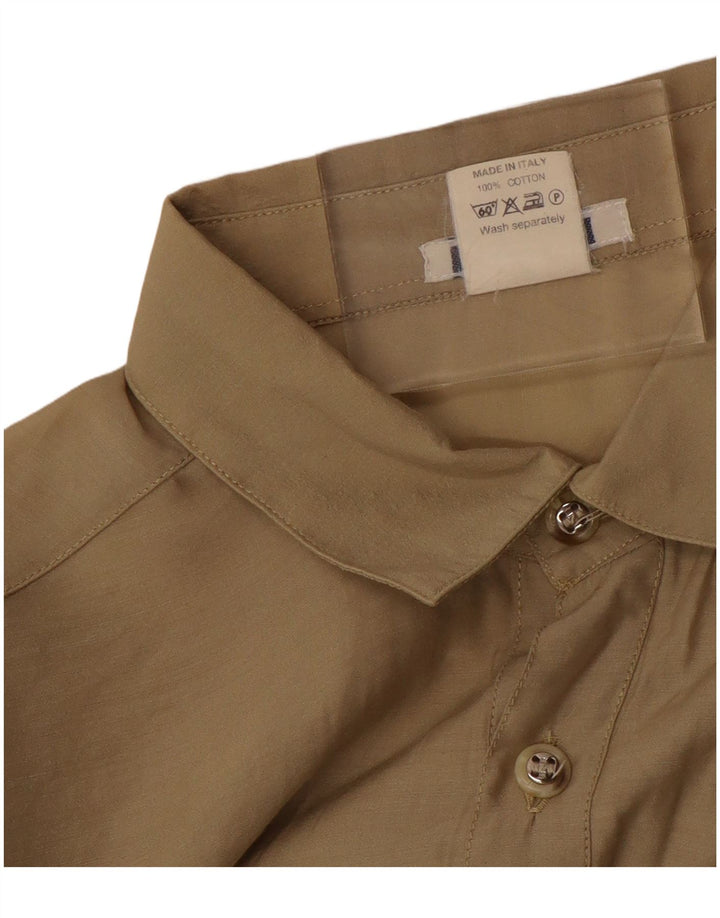 Vintage hombres manga corta pullover camisa grande algodón beige