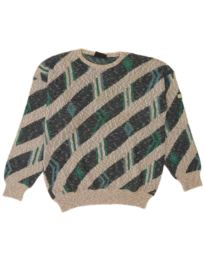 Vintage hombres barco cuello jumper suéter XL multicolor rayas
