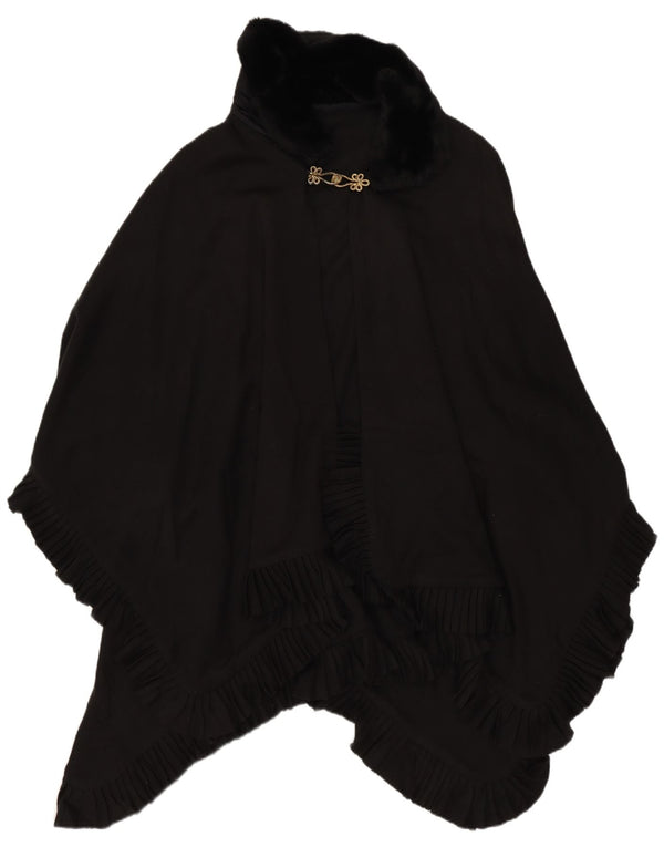 Vintage Mujer Poncho Abrigo Un Tamaño Negro