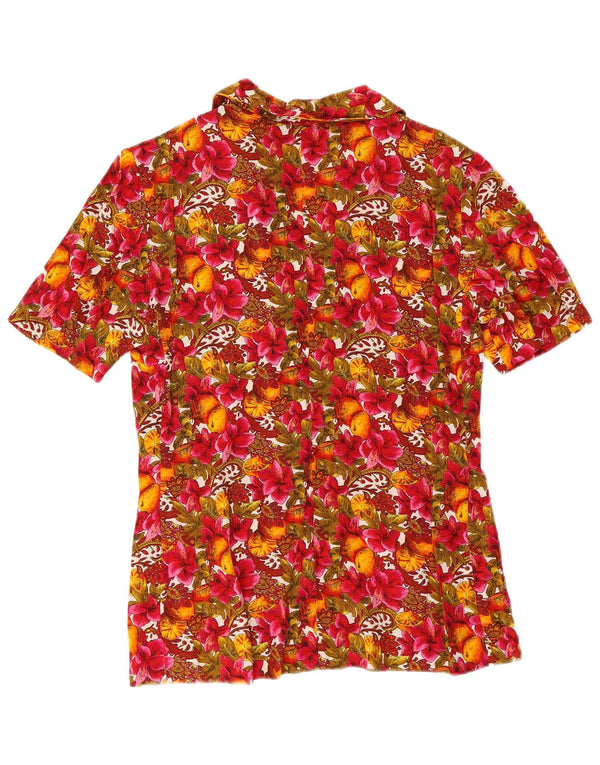 Vintage mujer manga corta camisa blusa Reino Unido 12 medio multicolor floral