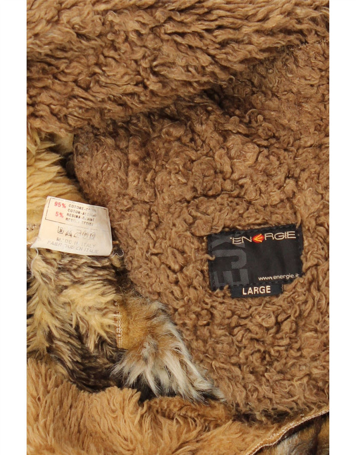 ENERGIE Chaqueta Sherpa para hombre UK 40 Grande Marrón Patchwork Algodón