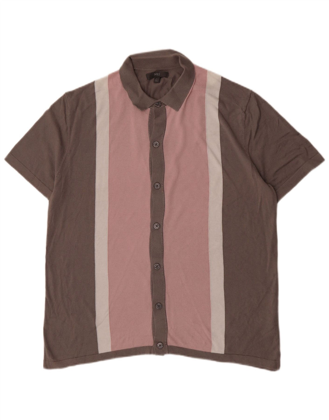Marks & Spencer - Camisa de manga corta para hombre, algodón color block, color rosa grande