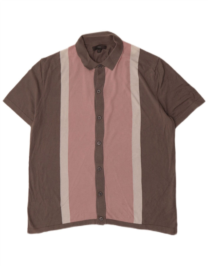 Marks & Spencer - Camisa de manga corta para hombre, algodón color block, color rosa grande