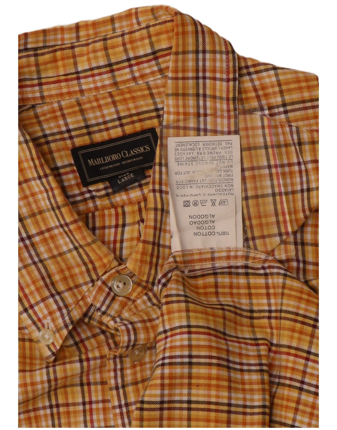 Camisa Marlboro Classics Hombre Algodón Cuadros Amarillo Grande
