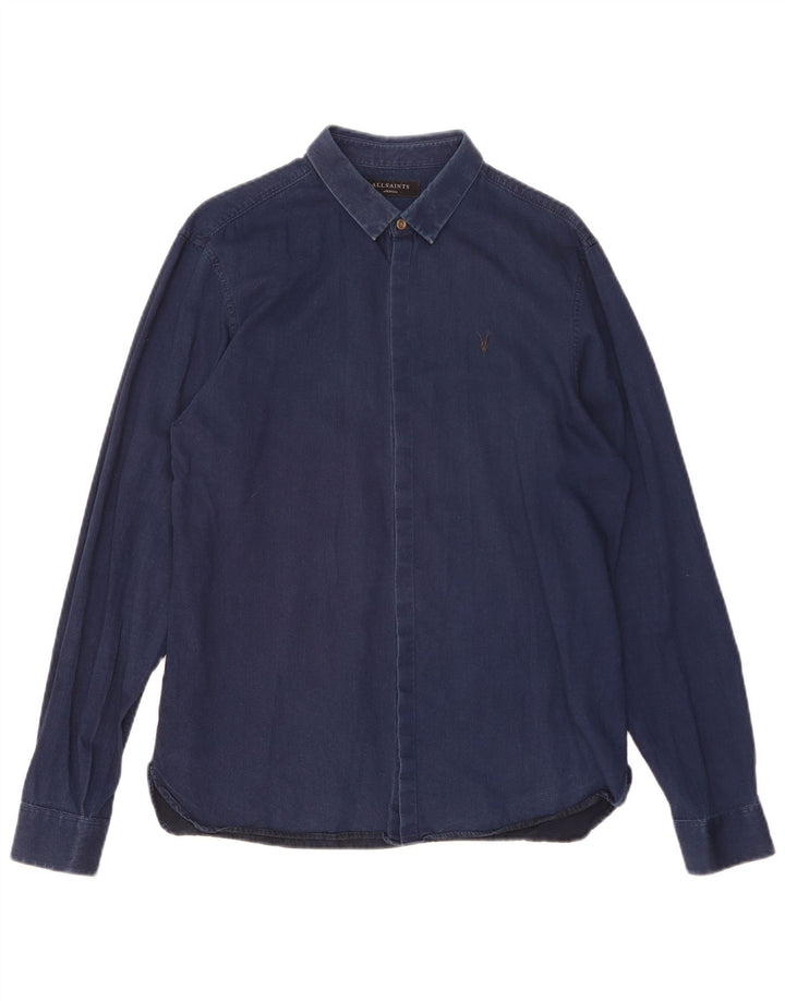 Camisa All Saints Hombre Mediana Azul Marino Algodón