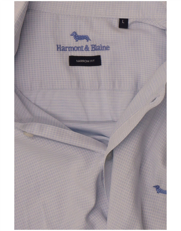 Harmont & Blaine Camisa de corte estrecho para hombre, talla grande, a cuadros azules