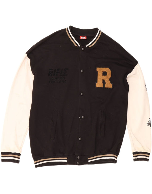 Rifle Chaqueta universitaria estampada para hombre UK 42 XL Algodón color block negro