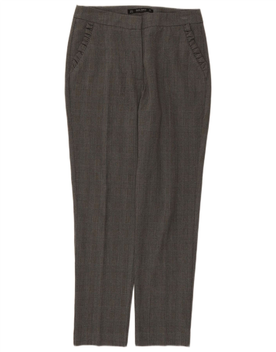 Zara Mujer Pantalón De Traje Slim Small W26 L27 Poliéster A Cuadros Gris